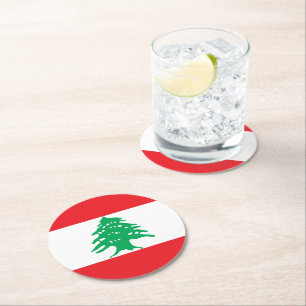Libanon-Flagge Runder Pappuntersetzer