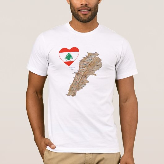 Libanon Flaggenschwerpunkt und T - Shirt Karte (Vorderseite)