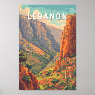 Libanon Illustration Reise Kunst Vintage Poster