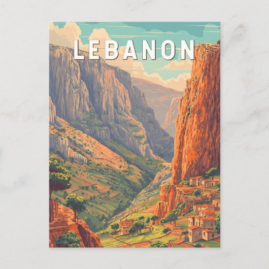 Libanon Illustration Reise Kunst Vintage Postkarte (Vorderseite)