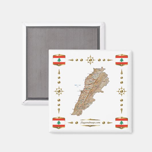 Libanon Karte + Flaggen Magnet (Vorderseite/Rückseite)