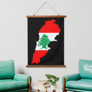 Libanon Karte mit Flaggen Wandteppich Mit Holzrahmen
