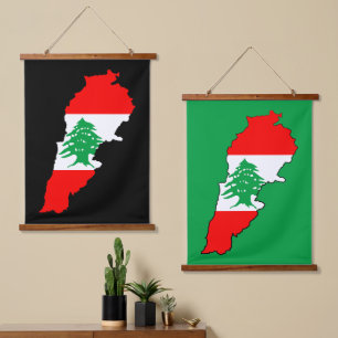 Libanon Karte mit Flaggen Wandteppich Mit Holzrahmen