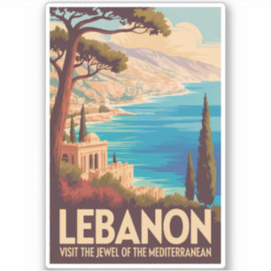 Libanon Landschaft Illustration Reise Kunst Vintag Aufkleber