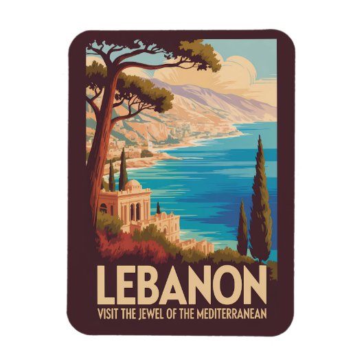 Libanon Landschaft Illustration Reise Kunst Vintag Magnet (Vertikal)