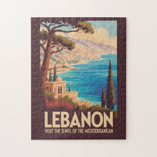 Libanon Landschaft Illustration Reise Kunst Vintag Puzzle (Vertikal)