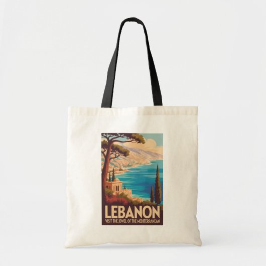 Libanon Landschaft Illustration Reise Kunst Vintag Tragetasche (Vorne)