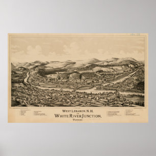 Libanon NH & White River Junction VT Map (1889) Poster