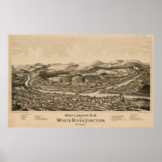 Libanon NH & White River Junction VT Map (1889) Poster (Vorne)