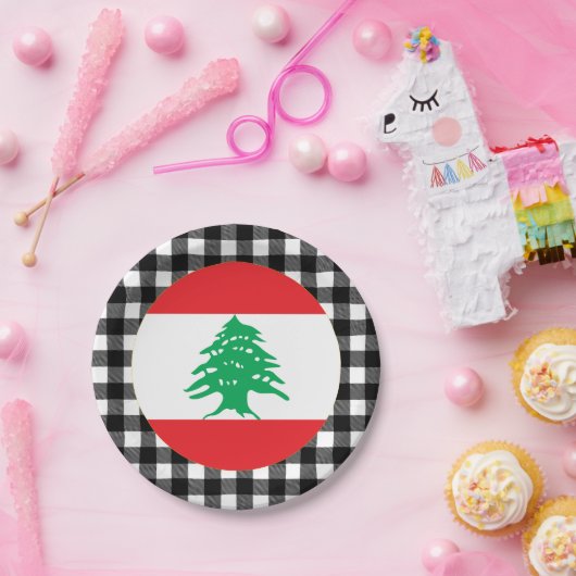 Libanonflagge, Büffel kariert & Libanesische Flagg Pappteller (Party)