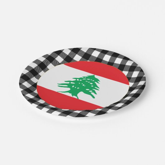 Libanonflagge, Büffel kariert & Libanesische Flagg Pappteller (Schrägansicht)