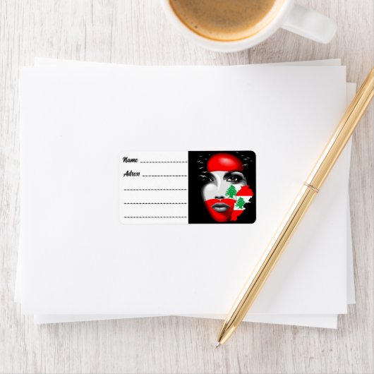 Libanonflagge und -karte im Gesicht eines Mädchens Adressaufkleber (Insitu)