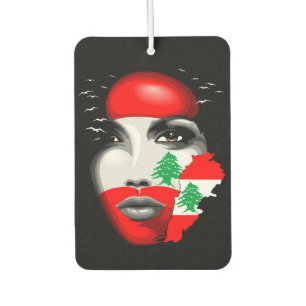 Libanonflagge und -karte im Gesicht eines Mädchens Autolufterfrischer