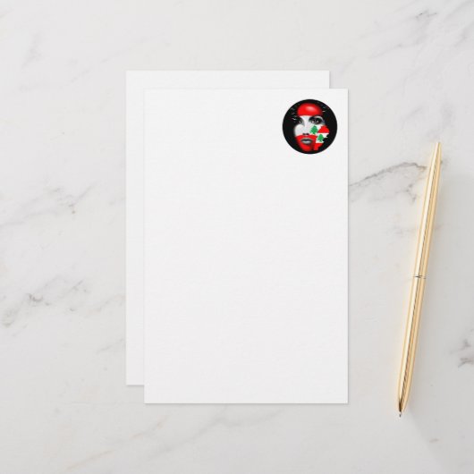 Libanonflagge und -karte im Gesicht eines Mädchens Briefpapier (Vorderseite/Rückseite Beispiel)