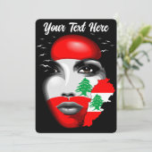 Libanonflagge und -karte im Gesicht eines Mädchens Einladung (Stehend Vorderseite)