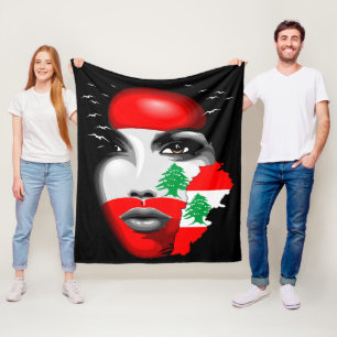 Libanonflagge und -karte im Gesicht eines Mädchens Fleecedecke