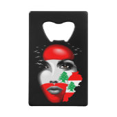 Libanonflagge und -karte im Gesicht eines Mädchens Geldbeutel Flaschenöffner (Vorderseite)