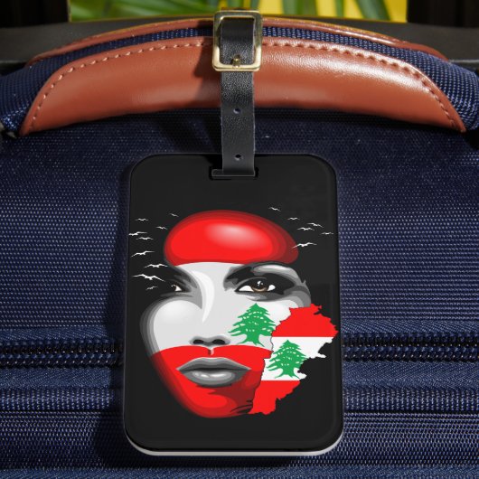 Libanonflagge und -karte im Gesicht eines Mädchens Gepäckanhänger (Vorderseite Insitu 2)