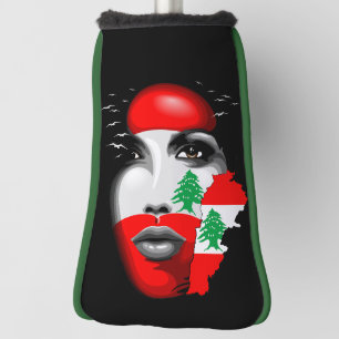 Libanonflagge und -karte im Gesicht eines Mädchens Golf Headcover