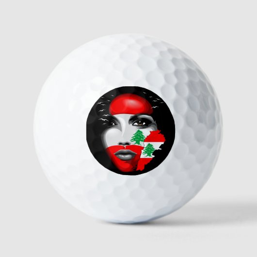 Libanonflagge und -karte im Gesicht eines Mädchens Golfball (Vorderseite)