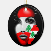 Libanonflagge und -karte im Gesicht eines Mädchens Keramik Ornament (Links)