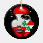 Libanonflagge und -karte im Gesicht eines Mädchens Keramik Ornament (Hinten)