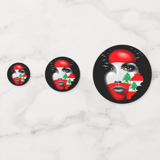 Libanonflagge und -karte im Gesicht eines Mädchens Konfetti (Rückseiten)