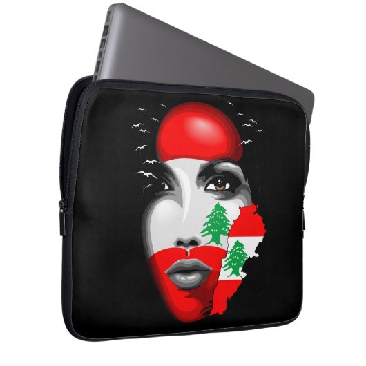 Libanonflagge und -karte im Gesicht eines Mädchens Laptopschutzhülle (Vorne Rechts)