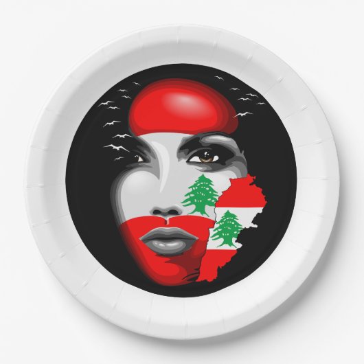 Libanonflagge und -karte im Gesicht eines Mädchens Pappteller (Vorderseite)