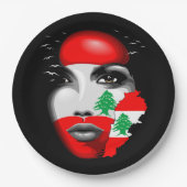 Libanonflagge und -karte im Gesicht eines Mädchens Pappteller (Vorderseite)