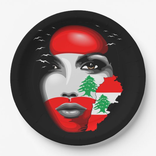 Libanonflagge und -karte im Gesicht eines Mädchens Pappteller (Vorderseite)