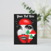 Libanonflagge und -karte im Gesicht eines Mädchens Postkarte (Stehend Vorderseite)