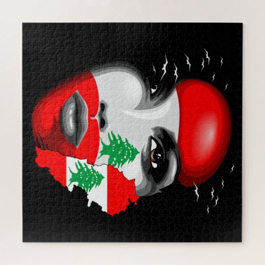 Libanonflagge und -karte im Gesicht eines Mädchens Puzzle (Horizontal)