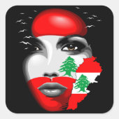 Libanonflagge und -karte im Gesicht eines Mädchens Quadratischer Aufkleber (Vorderseite)