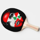 Libanonflagge und -karte im Gesicht eines Mädchens Tischtennis Schläger (Seitenansicht)