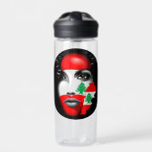 Libanonflagge und -karte im Gesicht eines Mädchens Trinkflasche (Vorderseite)