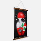 Libanonflagge und -karte im Gesicht eines Mädchens Wandteppich Mit Holzrahmen (Gewinkelt)