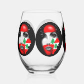 Libanonflagge und -karte im Gesicht eines Mädchens Weinglas Ohne Stiel (Vorderseite)