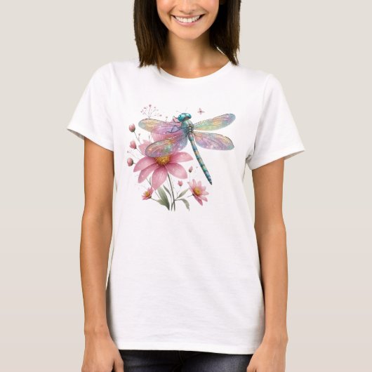 Libelle auf Blume T-Shirt (Vorderseite)