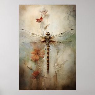 Libelle auf einem Blumen Druck, Seelandschaft druc Poster