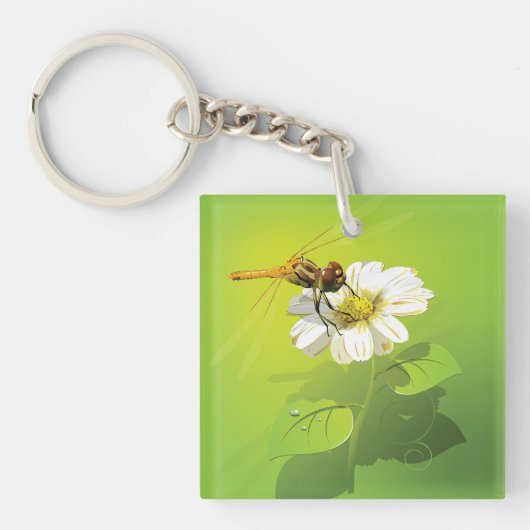 Libelle auf einer Blume Schlüsselanhänger (Vorderseite)