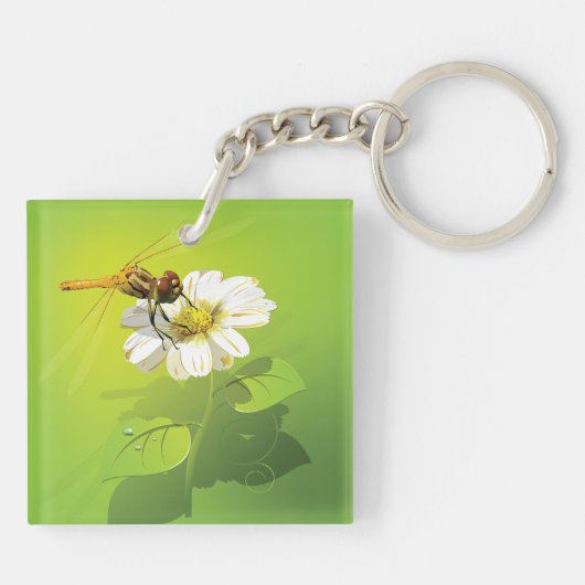 Libelle auf einer Blume Schlüsselanhänger (Rückseite)
