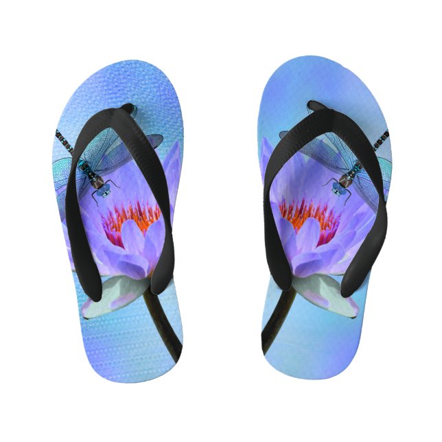 Libelle auf Wasserlilie Flip Flops Kinderbadesandalen (Fußbett)