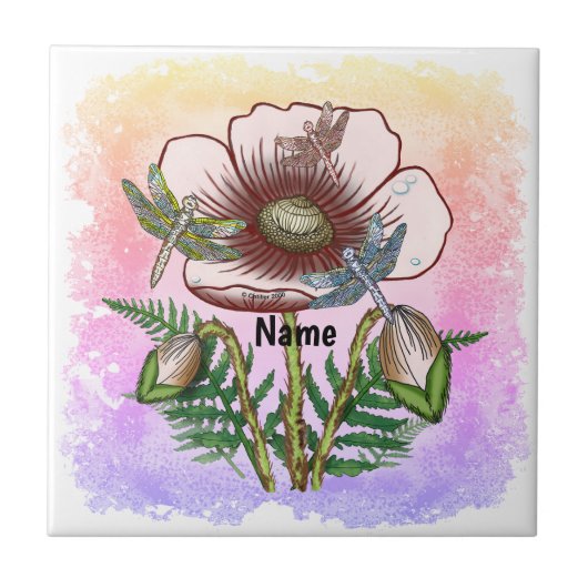 Libelle Blasse Mohnblume Fliese (Vorderseite)