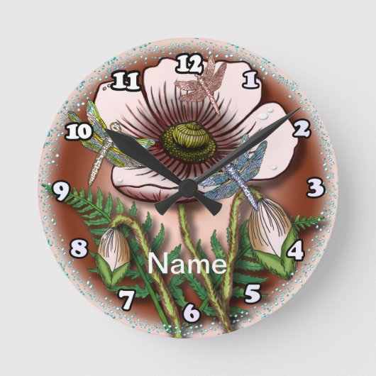 Libelle Blasse Mohnblume Uhr (Vorderseite)
