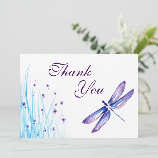 Libelle danken Ihnen Karten - blauer lila (Stehend Vorderseite)