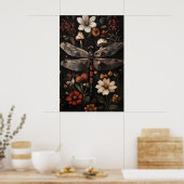 Libelle Dark Academia Druck, Düstere Blumen Garten Poster (Küche)