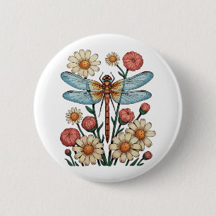 Libelle Floral Cottagecore Garten Blume Natur  Button