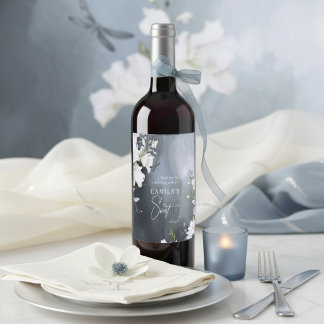 Libelle Floral Sweet 16 Dankeschön Blau ID1310 Weinetikett