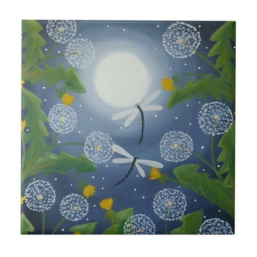 Libelle harmonische Blumenmuster Fliese (Vorderseite)